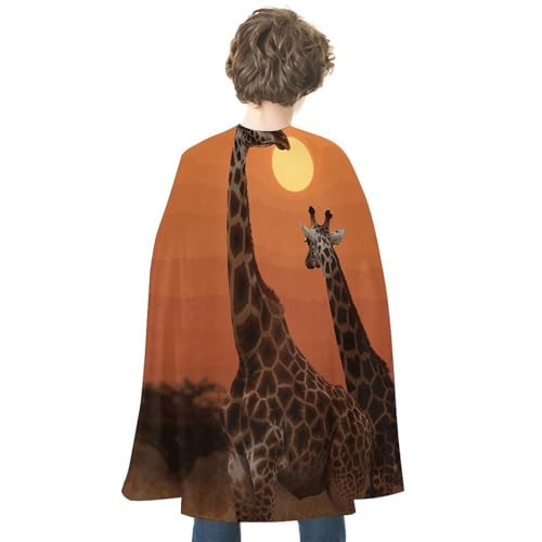 KWQDOZF Halloween Umhang Giraffe bei Sonnenuntergang Bedruckter Wendeumhang Unisex Umhang Partyumhang Halloween Weihnachtskostüm von KWQDOZF