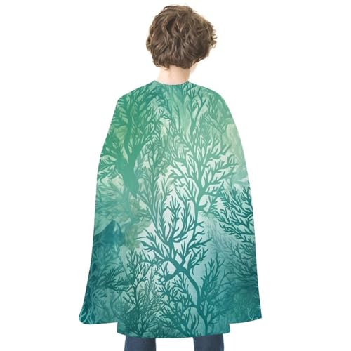 KWQDOZF Halloween Umhang Grün Meer Blau Seetang Bedruckt Wendeumhang Unisex Umhang Party Capes Halloween Weihnachtskostüm von KWQDOZF