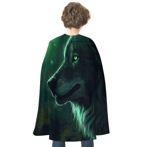 KWQDOZF Halloween Umhang Grüner Wolf Bedruckter Wendeumhang Unisex Umhang Party Capes Halloween Weihnachtskostüm von KWQDOZF