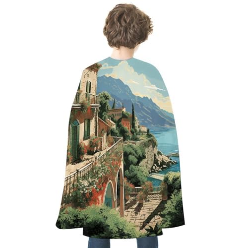 KWQDOZF Halloween Umhang Mediterraner Sommer Bedruckter Wendeumhang Unisex Umhang Party Capes Halloween Weihnachtskostüm von KWQDOZF