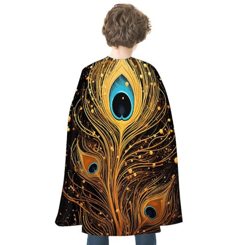 KWQDOZF Halloween Umhang Pfauenfeder Gold Design Bedruckter Wendeumhang Unisex Umhang Party Capes Halloween Weihnachtskostüm von KWQDOZF