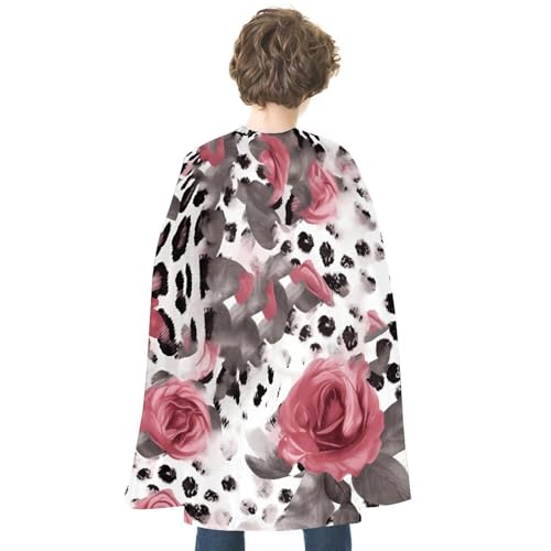 KWQDOZF Halloween Umhang Rose Mix Leopardenmuster Bedruckter Wendeumhang Unisex Umhang Partyumhang Halloween Weihnachtskostüm von KWQDOZF