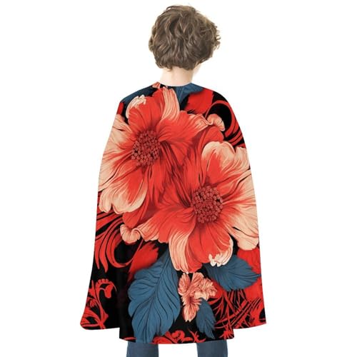 KWQDOZF Halloween Umhang Rot Blumenmuster Bedruckt Wendbarer Umhang Unisex Umhang Party Capes Halloween Weihnachtskostüm von KWQDOZF