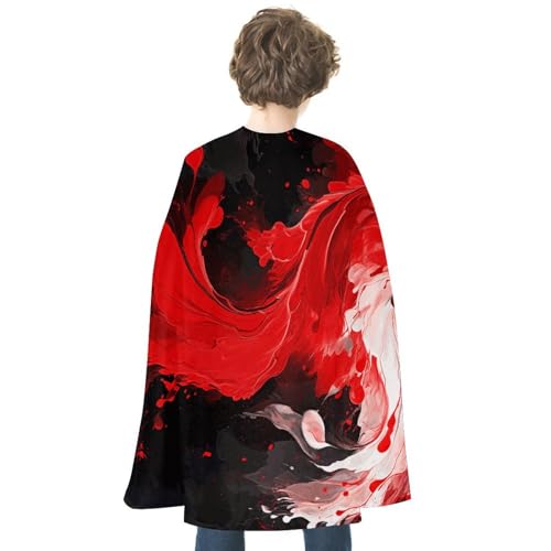 KWQDOZF Halloween Umhang Rot Schwarz Weiß Abstrakt Bedruckt Wendbarer Umhang Unisex Umhang Party Capes Halloween Weihnachtskostüm von KWQDOZF