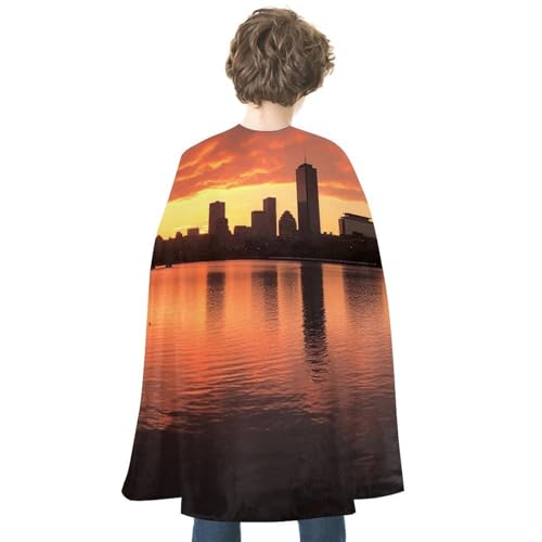 KWQDOZF Halloween Umhang Skyline Sonnenuntergang Bedruckter Wendeumhang Unisex Umhang Party Capes Halloween Weihnachtskostüm von KWQDOZF