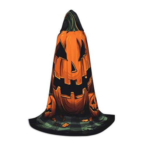 KWQDOZF Halloween-Umhang mit Kapuze und kariertem Kürbismuster, voller Länge, Halloween-Umhang, Umhang mit Kapuze für Halloween, Weihnachten, Cosplay-Partykostüme für Unisex-Teenager, Größe 89 cm von KWQDOZF