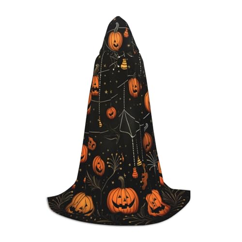 KWQDOZF Halloween-Umhang mit Kürbis-Spinnennetz und Kapuze in voller Länge, Halloween-Umhang, Umhang mit Kapuze für Halloween, Weihnachten, Cosplay-Partykostüme für Unisex-Teenager, Größe 149,7 cm von KWQDOZF