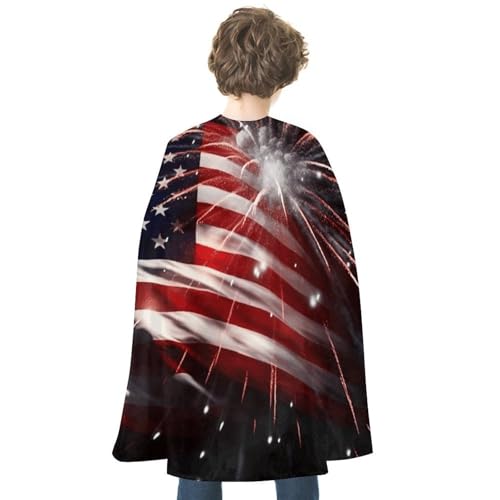 KWQDOZF Halloween-Umhang mit amerikanischer Flagge und Feuerwerk, bedruckt, wendbarer Umhang, Unisex-Umhang, Party-Umhang, Halloween-Weihnachtskostüm von KWQDOZF