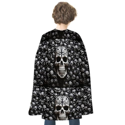 KWQDOZF Halloween Umhang mit schwarz-weißem Totenkopf-Aufdruck, wendbarer Umhang, Unisex-Umhang, Partyumhang, Halloween-Weihnachtskostüm von KWQDOZF