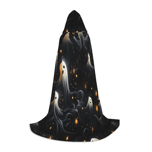 KWQDOZF Happy Halloween Ghosts Umhang mit Kapuze in voller Länge, Halloween-Umhang, Umhang mit Kapuze für Halloween, Weihnachten, Cosplay-Partykostüme für Unisex-Teenager, Größe 149,7 cm von KWQDOZF