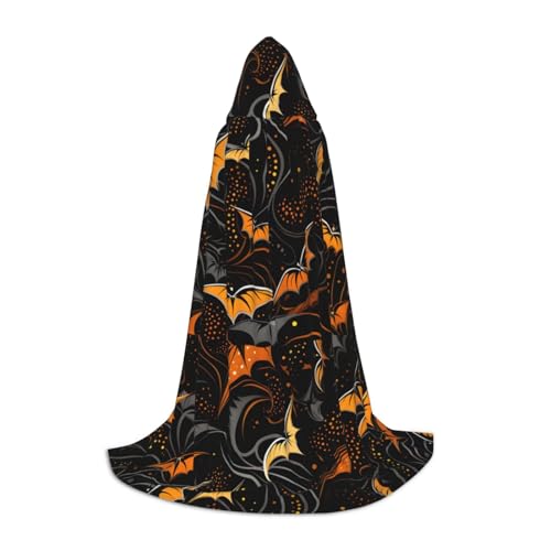 KWQDOZF Orangefarbener Halloween-Fledermaus-Umhang mit Kapuze in voller Länge, Halloween-Umhang mit Kapuze für Halloween, Weihnachten, Cosplay-Partykostüme für Unisex-Teenager, Größe 149,7 cm von KWQDOZF