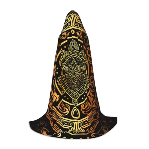 KWQDOZF Schildkröten-Mandala-Umhang in voller Länge mit Kapuze, Halloween-Umhang, Umhang mit Kapuze für Halloween, Weihnachten, Cosplay-Partykostüme für Unisex-Teenager, Größe 140 cm von KWQDOZF