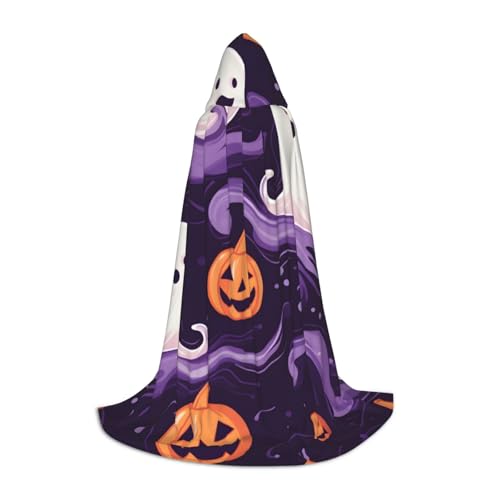 KWQDOZF Umhang mit Kapuze in voller Länge mit Cartoon-Geistern und Kürbis, Halloween-Umhang, Umhang mit Kapuze für Halloween, Weihnachten, Cosplay-Partykostüme für Unisex-Teenager, Größe 149,7 cm von KWQDOZF