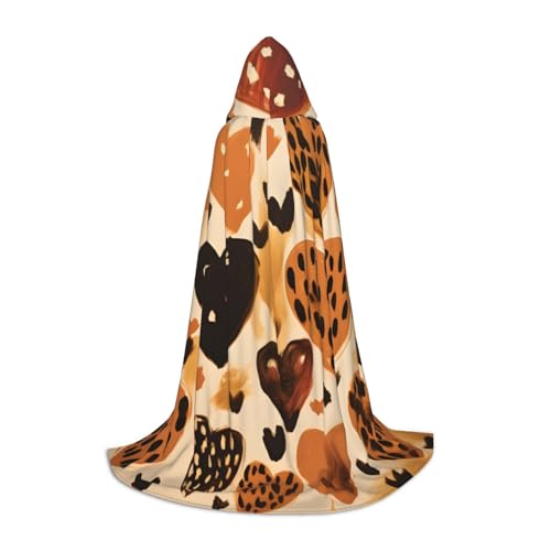 KWQDOZF Umhang mit Kapuze und Herz-Leoparden-Print in voller Länge, Halloween-Umhang, Umhang mit Kapuze für Halloween, Weihnachten, Cosplay-Partykostüme für Unisex-Teenager, Größe 140 cm von KWQDOZF