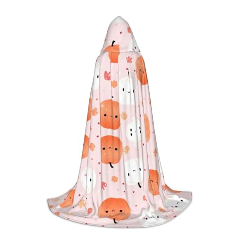 Weißer und orangefarbener Halloween-Kürbis-Umhang mit Kapuze in voller Länge, Halloween-Umhang, Umhang mit Kapuze für Halloween, Weihnachten, Cosplay-Partykostüme für Unisex-Teenager, Größe 89,9 cm von KWQDOZF