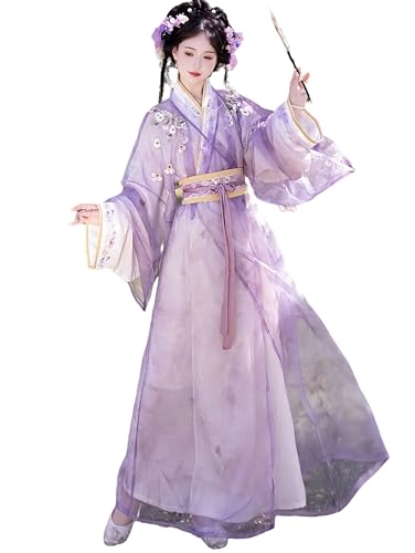 KXAOXGRC Chinesisch Traditionelle Kostüm Hanfu Kleid,Han ch Hanfu-Kleid for Damen, traditionelles chinesisches Kostüm, antikes Bühnenkostüm, Hanfu-Kostüm(Purple,Medium) von KXAOXGRC