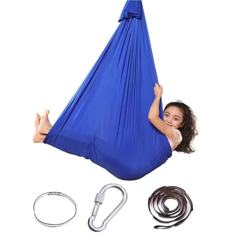 KXTVY Sensorische Schaukel, 150 * 280CM Yoga Vertikaltuch Low Stretch Aerial Silks Yogatuch Zum Aufhängen Yogagurt Trapez Schaukel Yoga Hängematte Set Für Erwachsene(Blue) von KXTVY