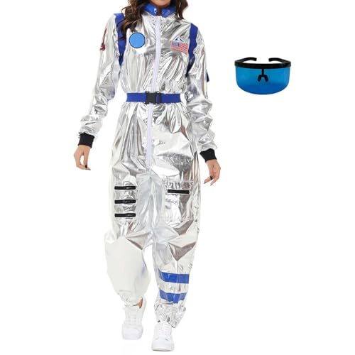 KYDLIGHT Astronaut Kostüm Damen, Astronauten Overall Erwachsene mit Brillen, Weltall Raumfahrer Anzug für Space Mottoparty Faschingskostüme von KYDLIGHT