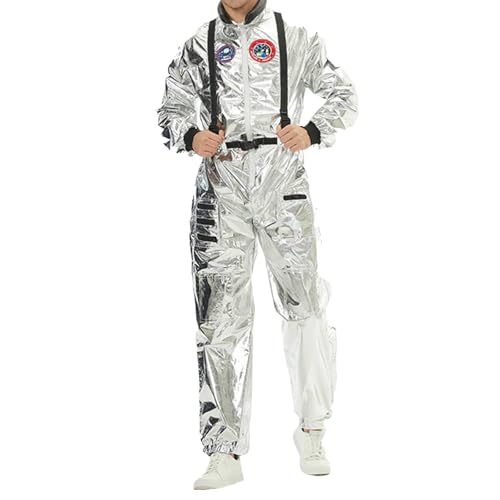 KYDLIGHT Astronaut Kostüm Herren, Silber Astronaut Overall, Unisex Weltraumkostüm für Karneval Halloween Cosplay von KYDLIGHT