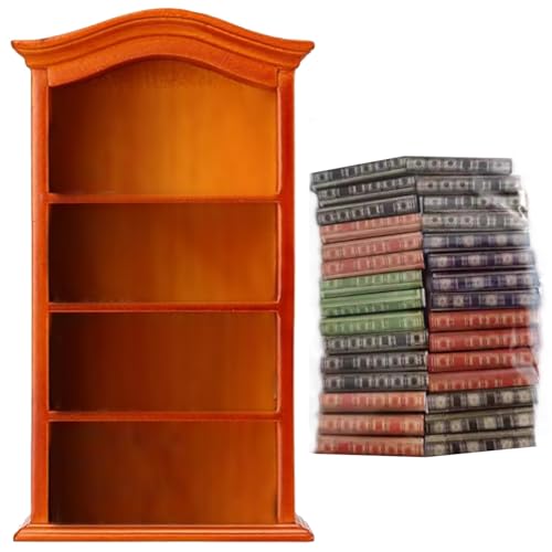 Dollhouse -Bücherregal mit 30 Büchern Holz Miniatur Bücherregal 4 Stockwerke Mini -Bücherregal für Dollhouse Möbelzubehör gelbe Geschenk für Weihnachten von KYEQATY