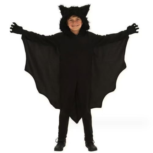 Fledermauskostüm für Kinder 9-10 Jahre alte Kostüm Kids Hooded BAT Atmungsfreie integrierte Zipper Halloween Kostüme mit Handschuhen für Jungen Mädchen für Höhe 51,2-55,1 Zoll l Kinder Spielzeug Ki von KYEQATY