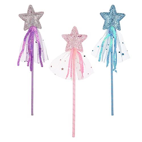 Glitzer Star Zauberstabs 3PCS 11 Zoll Prinzessin Angel Fairy Star Magic Zauberstabs Mädchen Fairy Magic Dress up Star Wand Angel Fairy Kostümprops Stäbchen für Geburtstag Halloween Weihnachtsfeier von KYEQATY