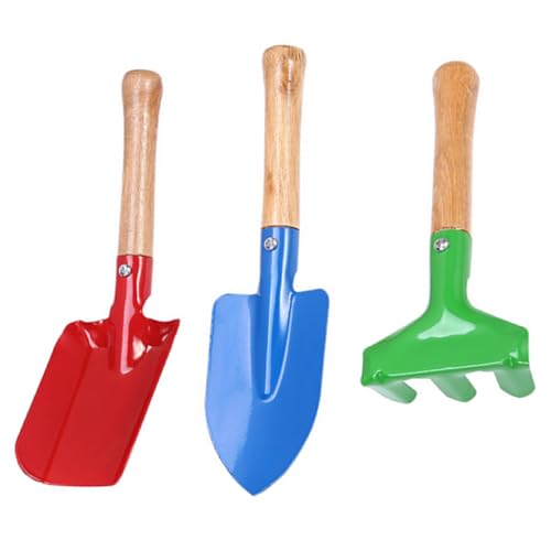 KYEQATY 3pcs/Set Kids Gardening Tools Set Bunte Metal Kids Gartenset mit Rake Shovel Trowel DIY Toddler Gartenwerkzeug mit Holzgriff für Kinder Frühling im Freien Spielzeug im Freien von KYEQATY