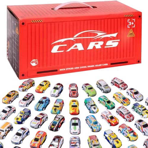 KYEQATY 48pcs/Set Race Cars Lustige Simulation Rücken Sie Autos mit eingebauten Garage-Autos Spielzeug Mini zurück. von KYEQATY