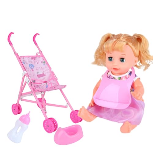 KYEQATY Baby Duver Stroller Set Realische Puppenwagen Intische Baby Dull Mit Kinderwagen Beinhaltet Puppenwagen Windelflaschen Urinalschal Babypuppe Set FüR Baby Girl So Tun Rollenspiel von KYEQATY