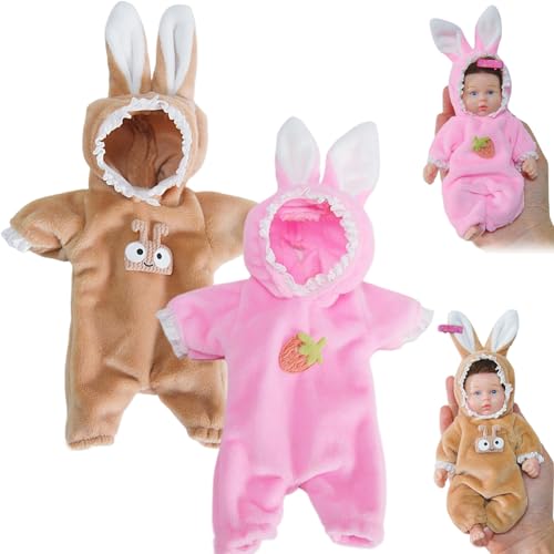 KYEQATY Babypuppenkleidung 6 Zoll 2 Set süße Hasenpuppe Kleidung Kapuze Ganzkörperpuppe Pyjamas mit Stickerei DIY-freundlich von KYEQATY