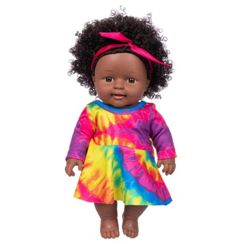 KYEQATY Doll Afrikanische realistische Mädchen Vinyl Krawatte Farbstoff lockiges Haar schwarzes Baby Weihnachtsgeburtstagsgeschenk für Kinder Kinder Spielzeug Spielen Spielzeug Spielzeug von KYEQATY