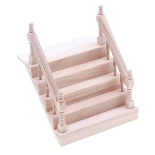 KYEQATY Dollhouse Treppe 1:12 Skala Holzpuppenhaus -Treppe mit Handlauf DIY von KYEQATY