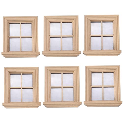 KYEQATY Dollhouse Windows 1:12 Skala 6PCS Holz 4-Scheiben-Puppenhausfenster mit klarem Glas Puppenhausmöbelzubehör für DIY DULLHOUSE oder Modell von KYEQATY