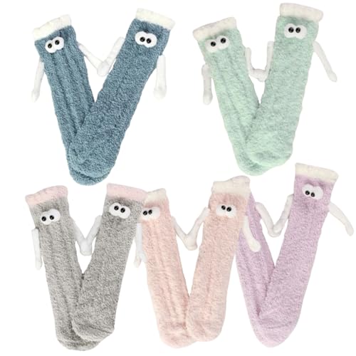 KYEQATY Händchen Socken 5 Paare weich gemütliche magnetische Socken Hände Hände halten süße Neuheit Socken mit großen Augen atmungsaktive lustige Freundschaftssocken von KYEQATY