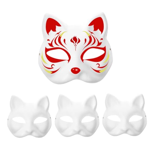 KYEQATY Katzenmaske mit Gummiband 3PCS DIY Lackierbar Leere Cartoon Maskerade Masken Weiße Papiermasken für Kinder Cosplay Halloween Kinder Spielzeug Kinder Spiele von KYEQATY