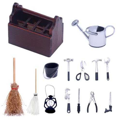 KYEQATY Miniatur-Werkzeugkasten 14pcs Dollhouse Tool Kit Multifunktional 1/12 Skalierungszubehör Lustige tragbare Pit Mini Toolbox für Kinder DIY Crafts Style-1-1 von KYEQATY