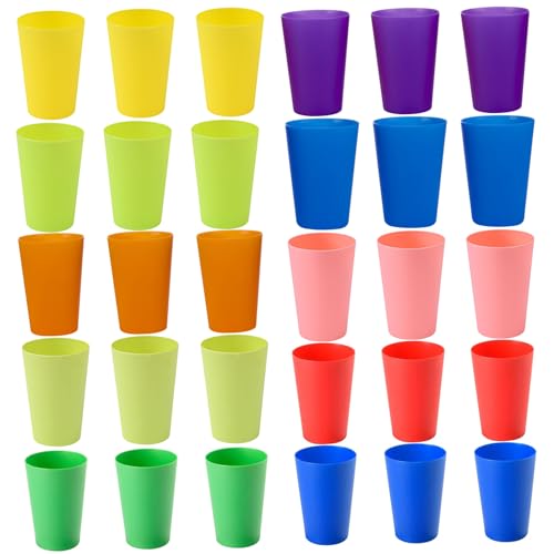 KYEQATY Plastikbecher wiederverwendbar 30 Stück Plastikbecher für Kinder 260 ml farbige Plastikbecher Waschbar wiederverwendbar Flexible Kinder Plastikbecher Mehrzweck-Stapelbecher für Stapelspiel von KYEQATY