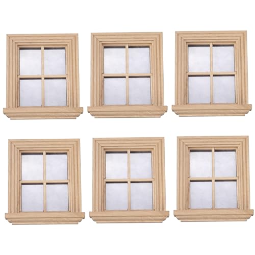 KYEQATY Puppenhaus Windows 1 12 Scale 6PCS Holz 4-Schleier-Puppenhausfenster mit klarem Glas Puppenzubehör für DIY Dollhouse oder Modell von KYEQATY