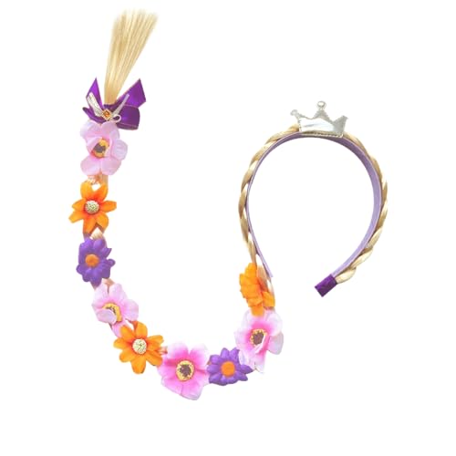 KYEQATY Rapunzel -Perücke für Kinder geflochtene Perücken Stirnbänder Rapunzel Haare mit Tiara Blumen schmelzte Perücke für Mädchen Prinzessin Dress Up Accessoires Style 1 1 von KYEQATY