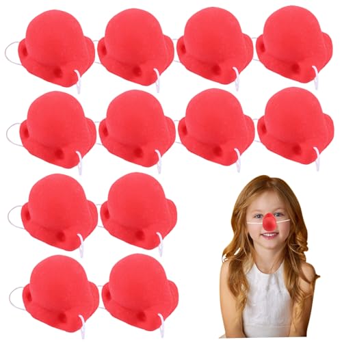 KYEQATY Rote Nase 12pcs Clown Nase mit elastischer Band Red Nase Tag 2024 Neuheit Cosplay Red Nosen Dekor für Kinder und Erwachsene Carnival Dress Party Halloween von KYEQATY