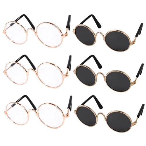 Puppenbrille 6 Paare Metall Wire Puppe Sonnenbrille Klassische Retro -Brillen Eyewear Mini Sonnenbrille für Handwerks Puppen Haustiere Kostüm Cosplay Foto Requisiten Kinder Kinder Spielzeug Spielze von KYEQATY