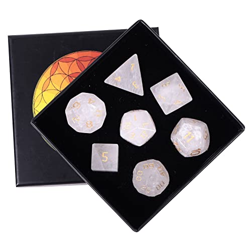 KYEYGWO Bergkristall Kristall Polyedrische Würfel Set, 7pcs Reiki Heilung Stein Polyedrischer Spielwürfel für Dungeons und Dragons RPG DND Dice Tischkartenspiele Brettspielwürfel von KYEYGWO