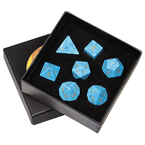 KYEYGWO Blau Howlith Türkis Kristall Polyedrische Würfel Set, 7pcs Reiki Heilung Stein Polyedrischer Spielwürfel für Dungeons und Dragons RPG DND Dice Tischkartenspiele Brettspielwürfel von KYEYGWO