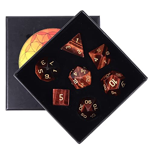 KYEYGWO Rotes Tigerauge Kristall Polyedrische Würfel Set, 7pcs Reiki Heilung Stein Polyedrischer Spielwürfel für Dungeons und Dragons RPG DND Dice Tischkartenspiele Brettspielwürfel von KYEYGWO