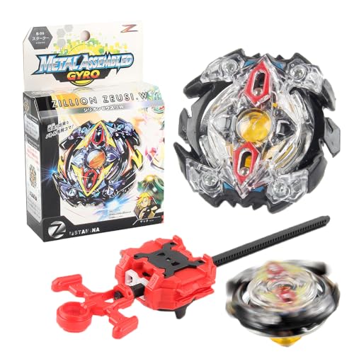 KYKEZ 4D Metall Fusion Kampf Kreisel, Bey Burst Turbo Set, Bey Burst Turbo Starter Set, Burst Turbo mit Launcher Griff, für Geburtstag, Kinder Spielzeug für Kinder ab 6 (Schwarz) von KYKEZ