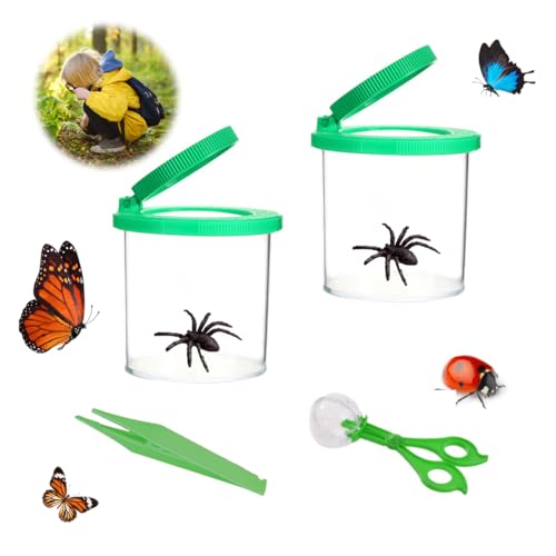 KYKEZ 2PCS Becherlupe Set, Lupenglas für Kinder, Becherlupen für Kinder, Insekten Viewer mit Scherenzange Pinzette, für Outdoor Erkundung der Natur von KYKEZ