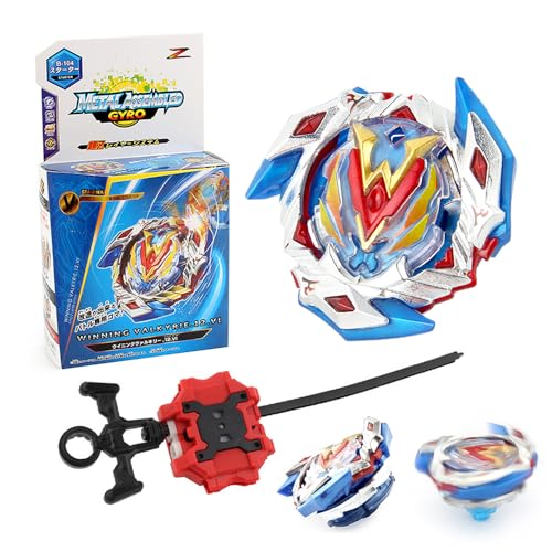 KYKEZ Bey Burst Turbo Blade Set, 4D Metall Fusion Kampf Kreisel, Bey Burst Turbo Starter Set, Burst Turbo mit Launcher Griff, für Geburtstag, Kinder Spielzeug für Kinder ab 6 (Blau+Weiß) von KYKEZ