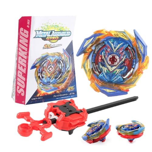 KYKEZ Bey Burst Turbo Set, 4D Metall Fusion Kampf Kreisel, Bey Burst Turbo Starter Set, Burst Turbo mit Launcher Griff, für Geburtstag, Kinder Spielzeug für Kinder ab 6 (Blau+Orange) von KYKEZ