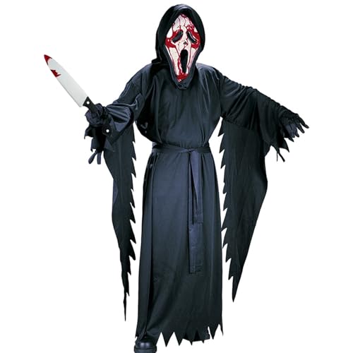 Halloween Scream Kostüm Kinder mit Ghostface Maske & Blutiges Messer(Plastik),Halloween Ghostface Kostüm Junge 10–12 Jahre Halloween Kostüm Scary Movie Costume Gruselig Reaper Kostüm(L) von KYOEOE