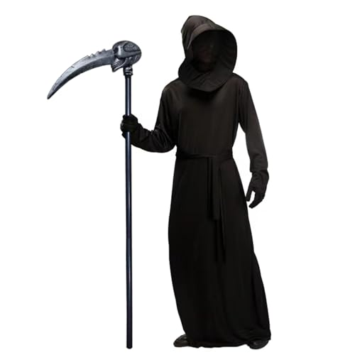 Sensenmann Kostüm Erwachsene mit Sense,Halloween Kostüm Herren Horror Schwarz Halloween Reaper Kostüm Gruselig Tod Party Kostüm für Halloween Karnevals Cosplay von KYOEOE